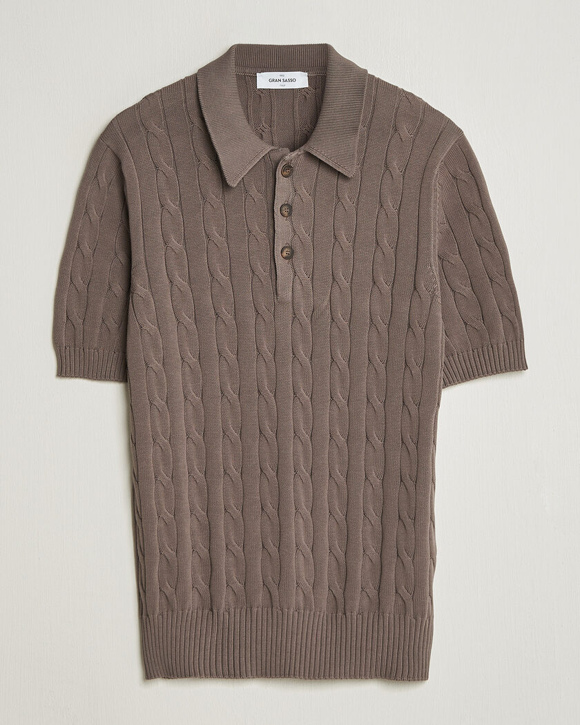 Gran Sasso Cotton Cable Knitted Polo Brown – Marrón