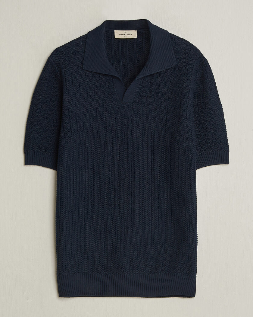 Gran Sasso Cotton Structured Knitted Polo Navy – Azul