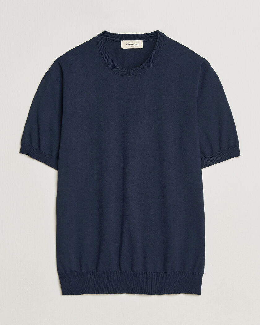 Gran Sasso Cotton Knitted Crew Neck T-Shirt Navy – Azul