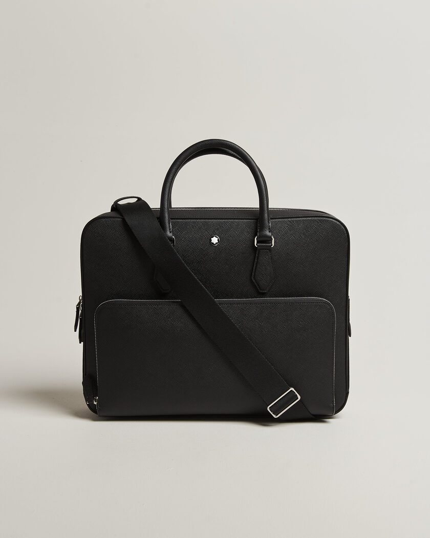 Montblanc Medium Sartorial Leather Briefcase with Pocket Black – Negro