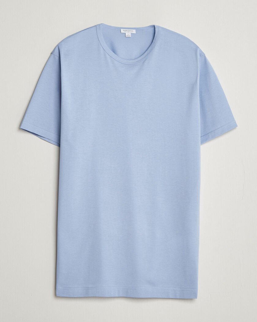 Sunspel Crew Neck Q82 Cotton T-Shirt Sky Blue – Azul