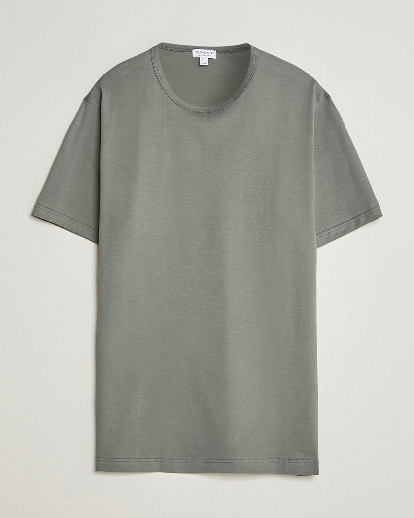 Sunspel Crew Neck Q82 Cotton T-Shirt Fossil Grey – Gris
