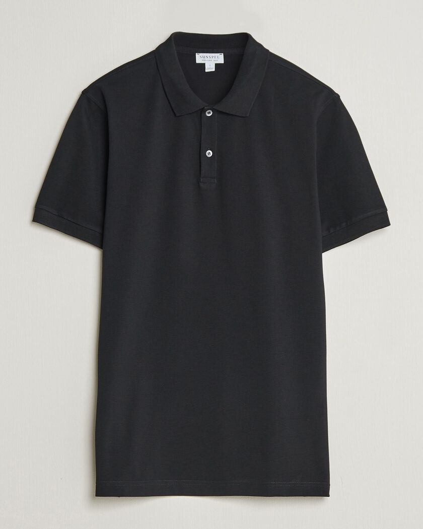 Sunspel Short Sleeve Pique Polo Black – Negro