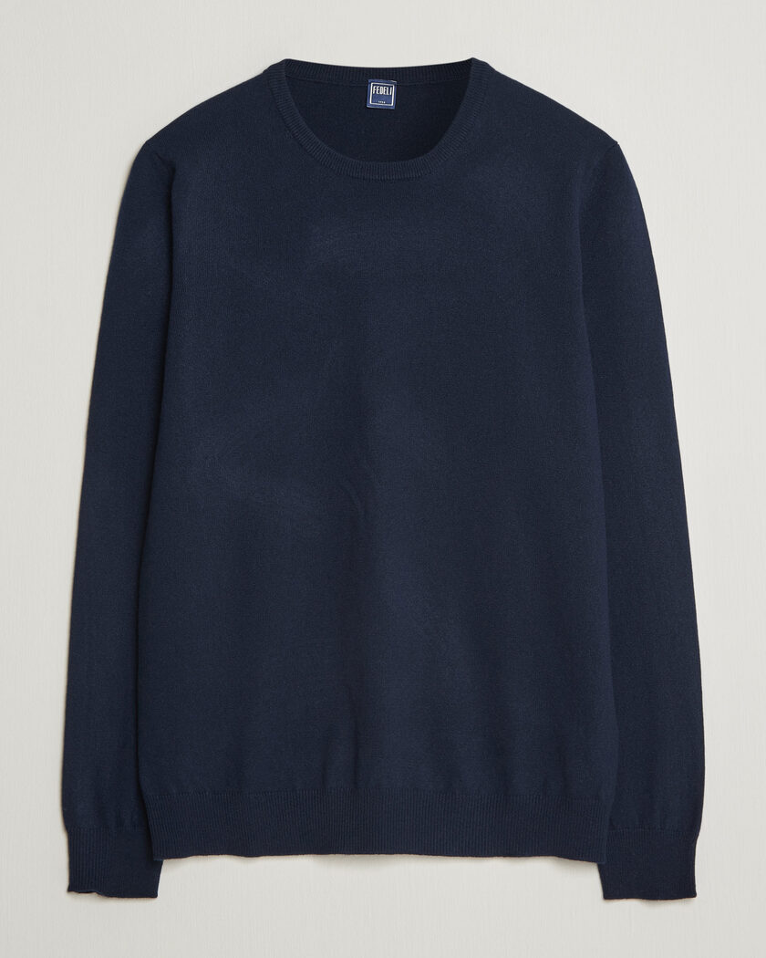Fedeli Pure Cashmere Crew Neck Navy Blue – Azul