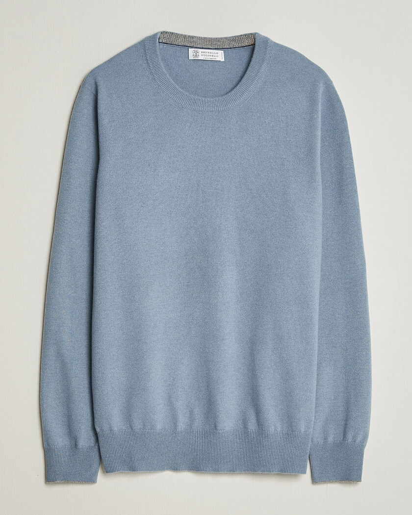 Brunello Cucinelli 2 Ply Cashmere Pullover Denim Blue – Azul