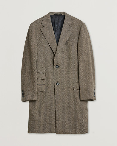 Pre-owned Corneliani Cashmere Blend Herringbone Coat Brown 46 – Marrón