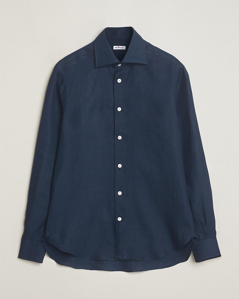 Pre-owned Kiton Linen Sport Shirt Navy 38 - S – Azul