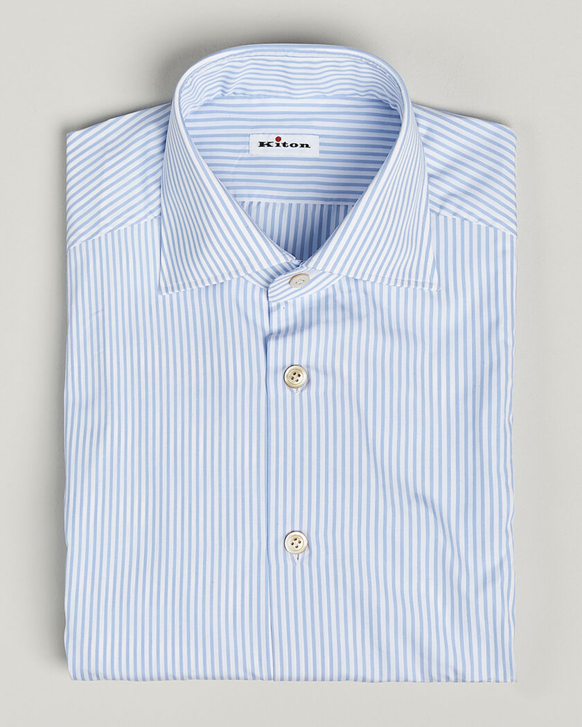 Pre-owned Kiton Cotton Dress Shirt Light Blue Stripe 38 - S – Azul
