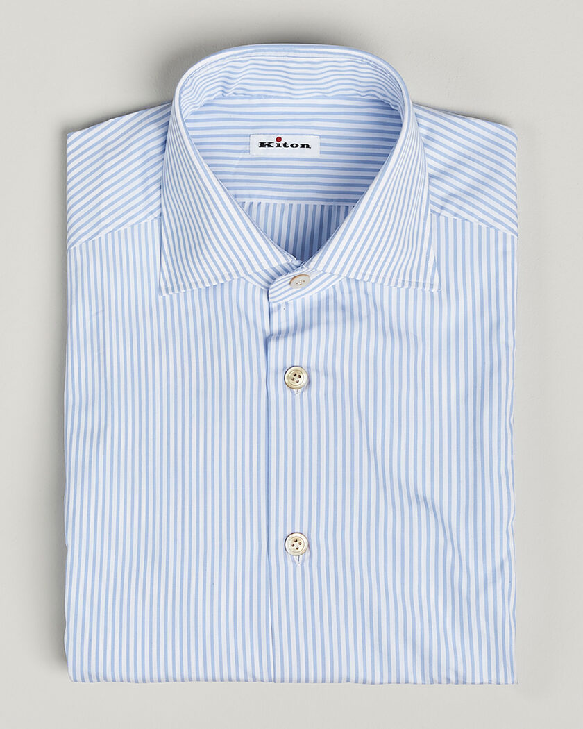 Pre-owned Kiton Cotton Dress Shirt Light Blue Stripe 40 - M – Azul