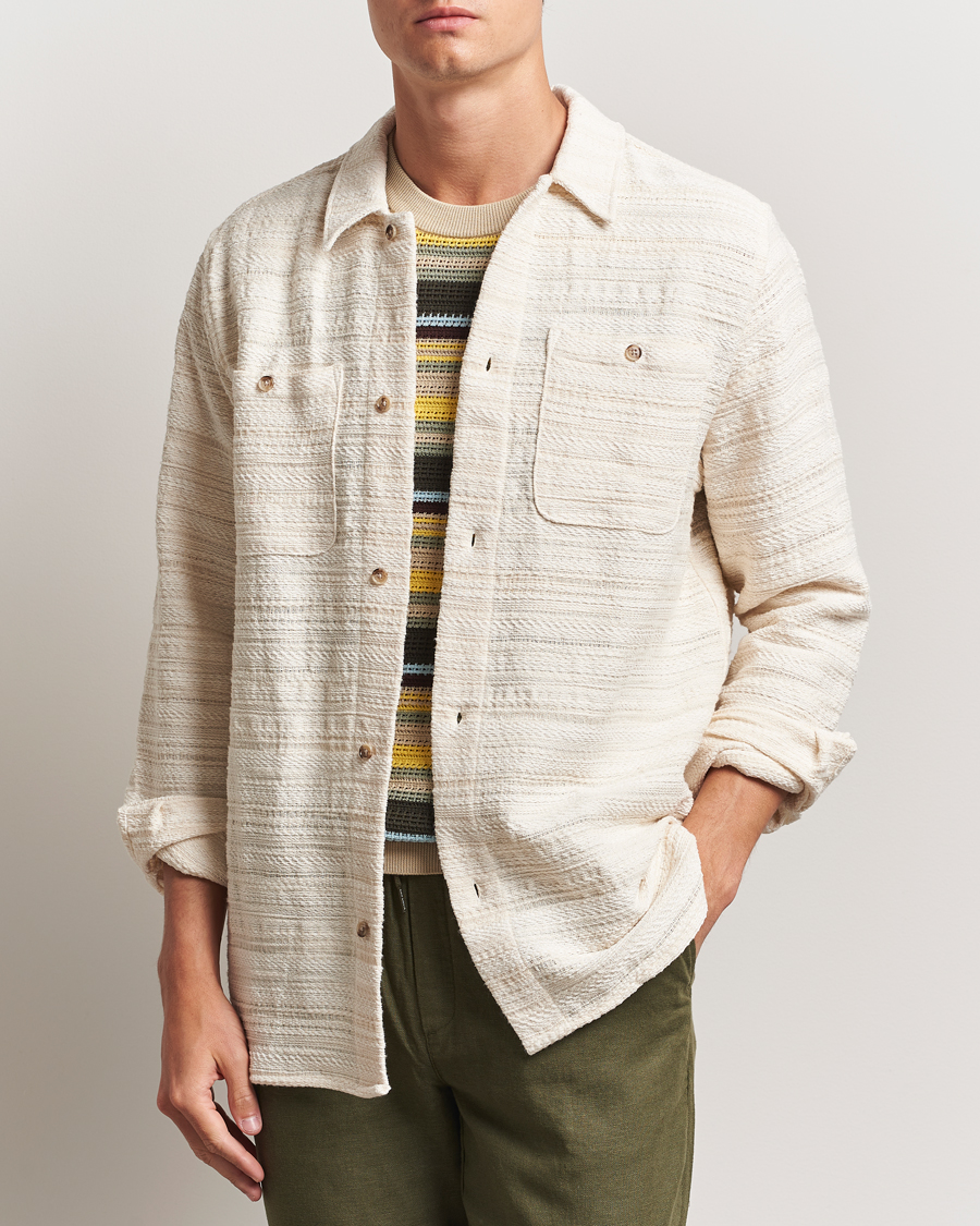 Hombres | Camisas | LES DEUX | Jonas Structure Stripe Overshirt Ivory
