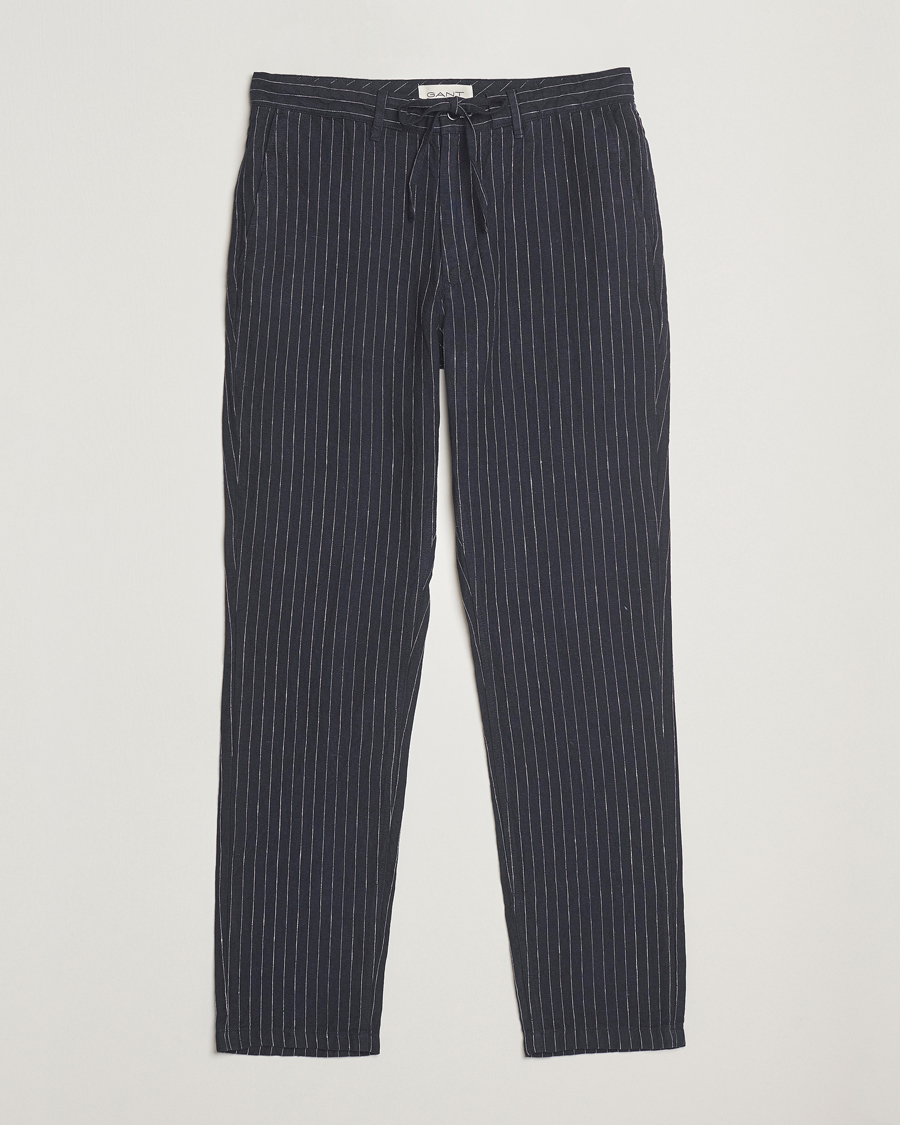 Hombres | Pantalones | GANT | Relaxed Fit Linen Pinstriped Trousers Darkened Navy
