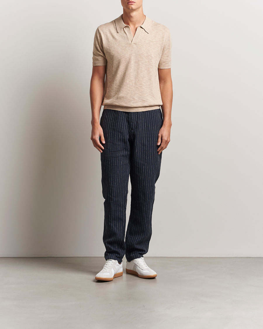 Hombres | Polos | GANT | Linen/Cotton Open Collar Polo Dry Sand
