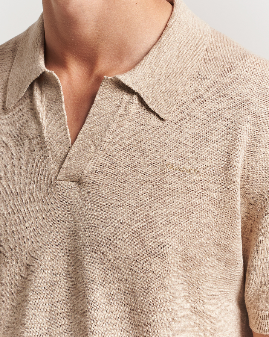 Hombres | Polos | GANT | Linen/Cotton Open Collar Polo Dry Sand