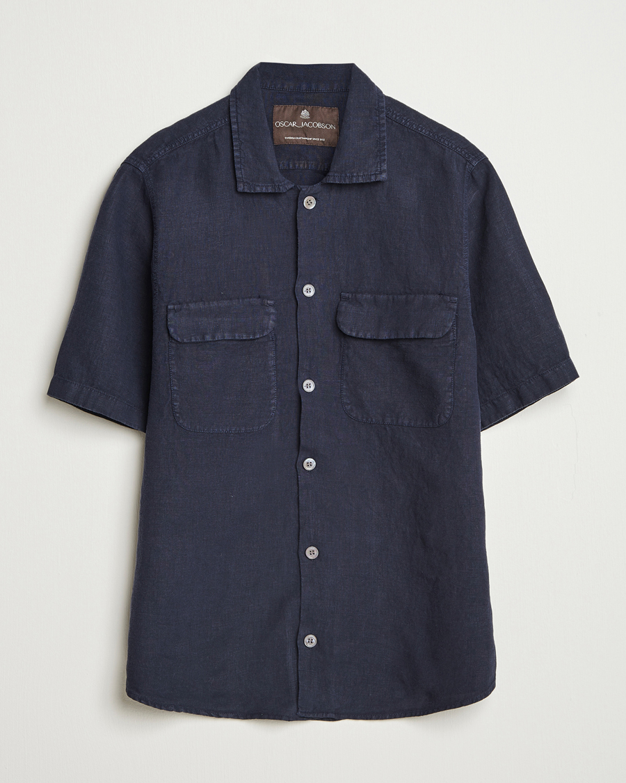 Hombres | Camisas | Oscar Jacobson | Reg Fit City Linen Shirt Navy