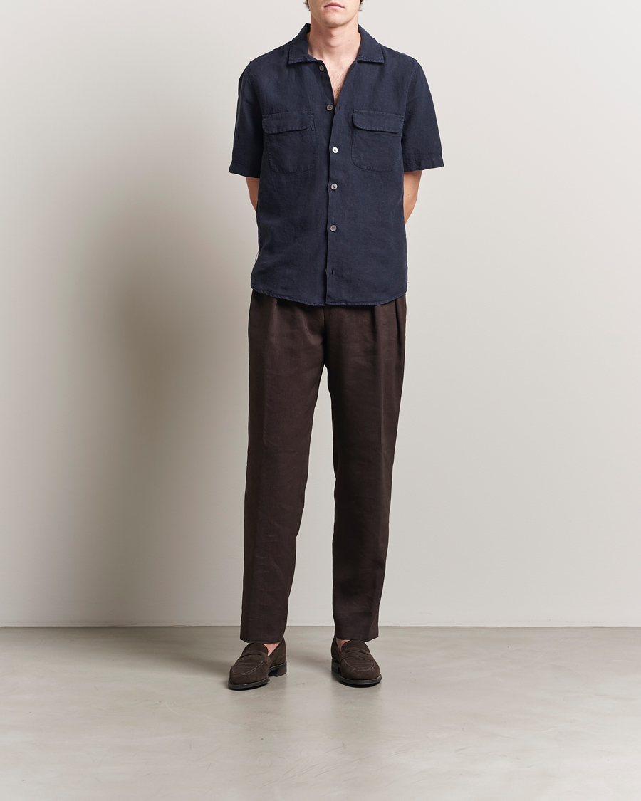 Hombres | Camisas | Oscar Jacobson | Reg Fit City Linen Shirt Navy
