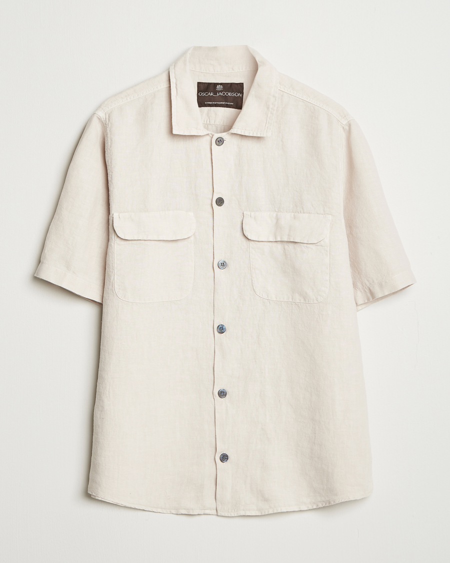 Hombres | Camisas | Oscar Jacobson | Reg Fit City Linen Shirt Cream