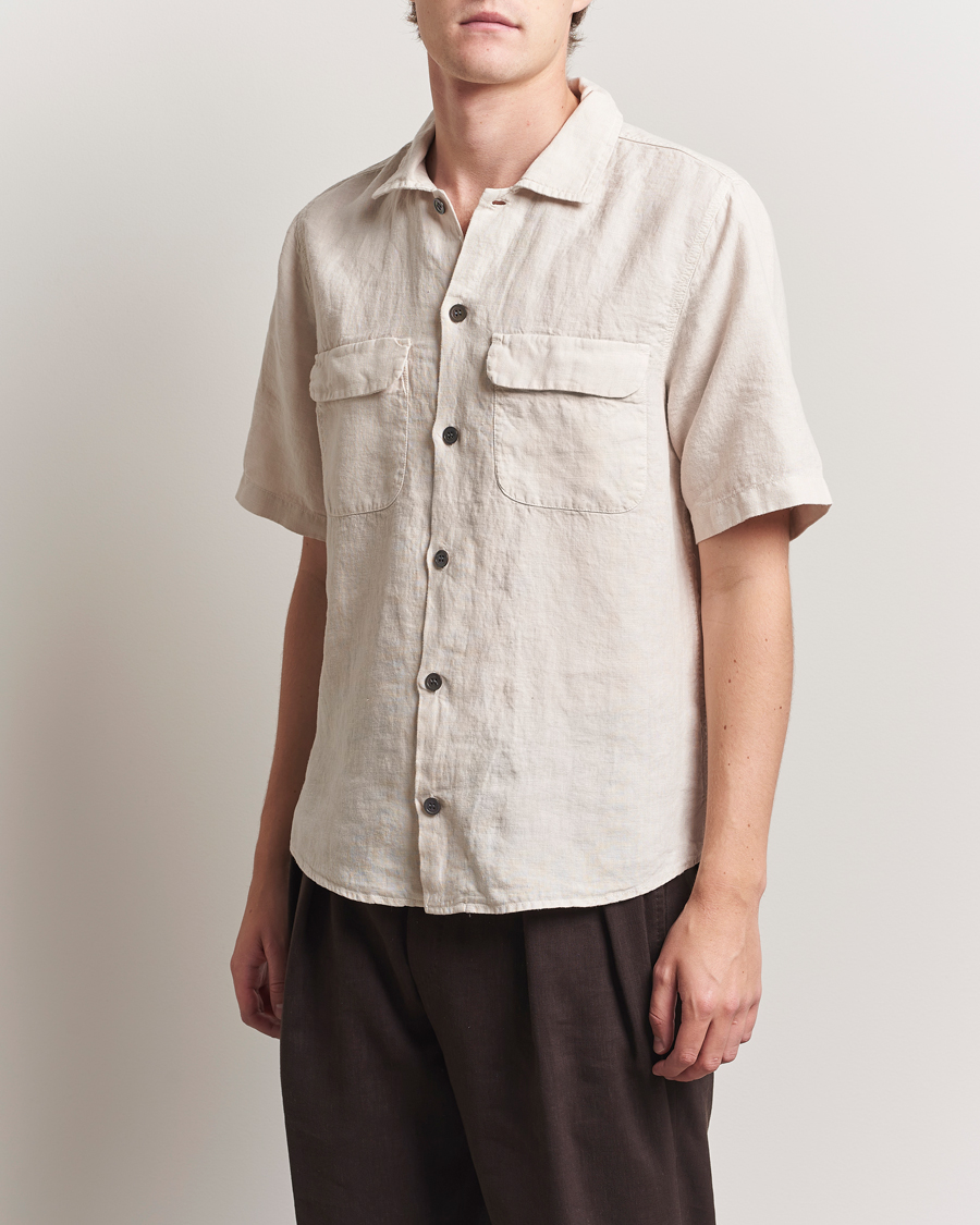 Hombres | Camisas | Oscar Jacobson | Reg Fit City Linen Shirt Cream
