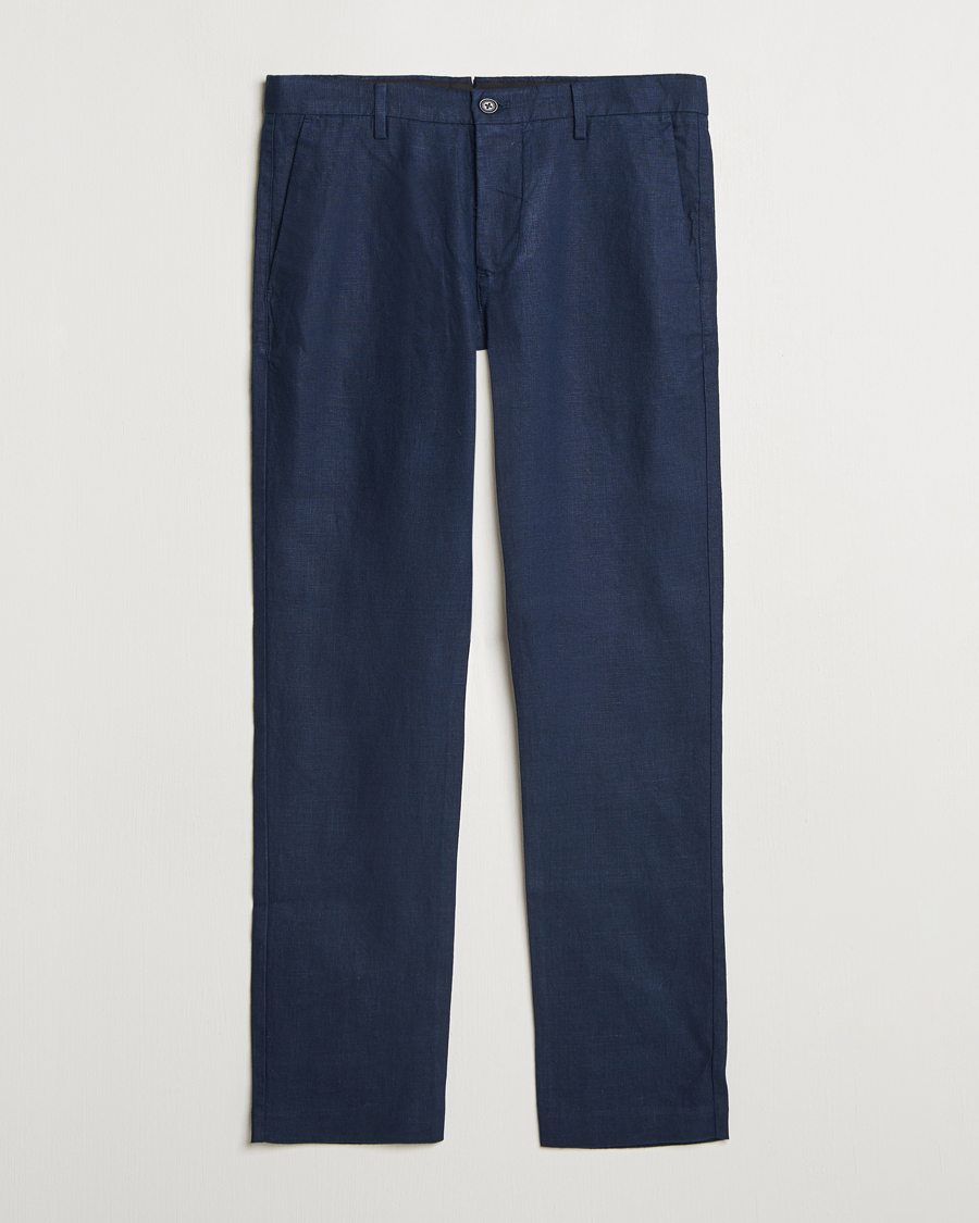 Hombres | Pantalones | NN07 | Theo Linen Trousers Navy Blue