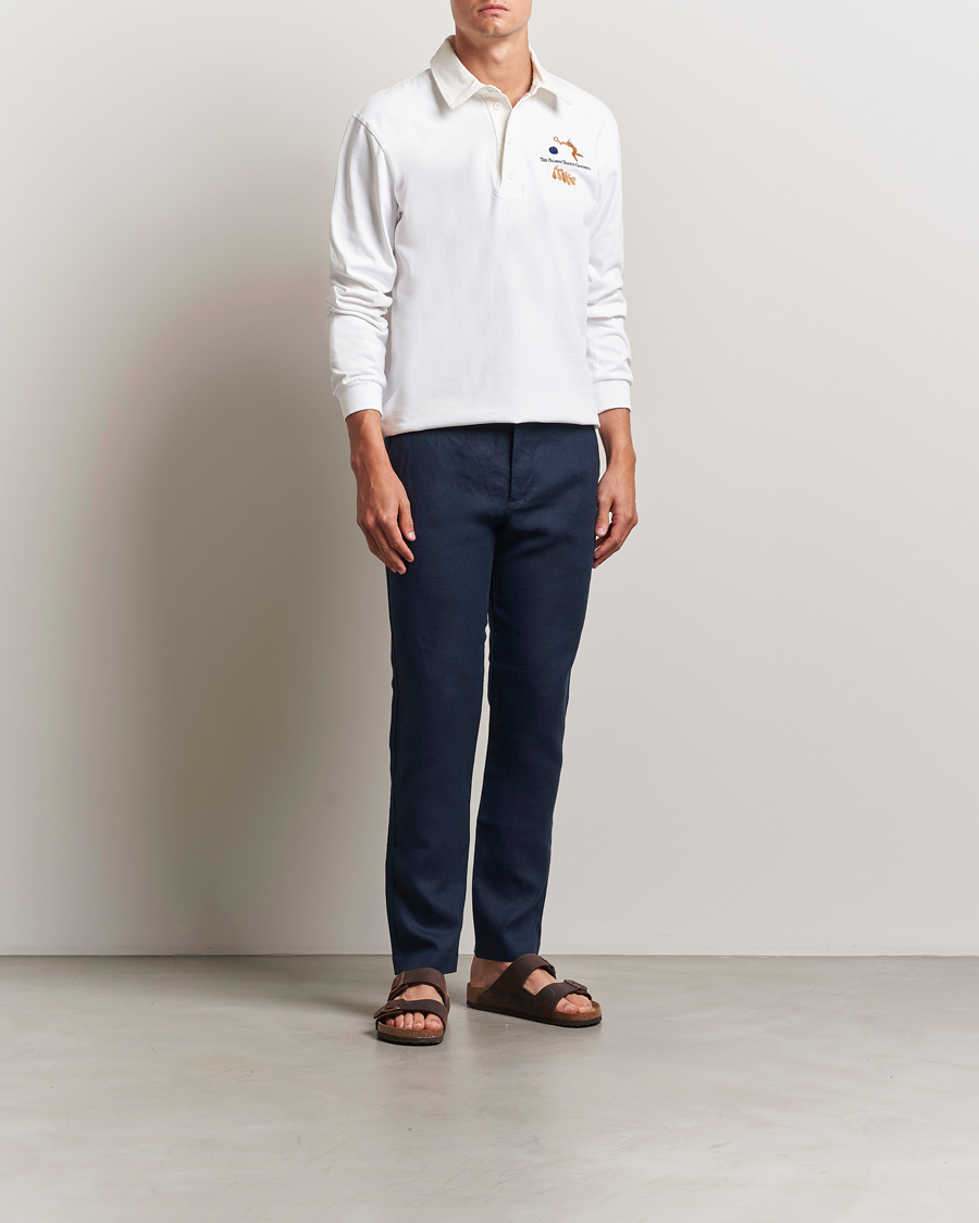 Hombres | Pantalones | NN07 | Theo Linen Trousers Navy Blue