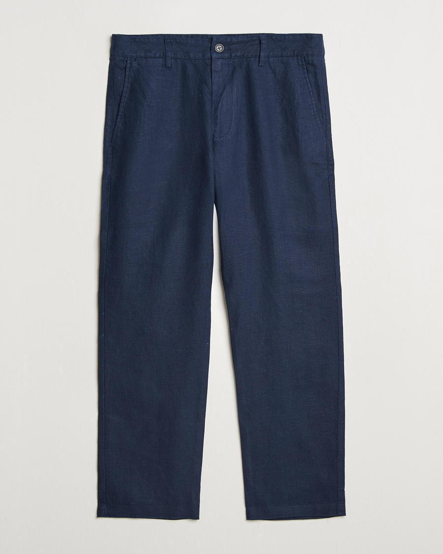 Hombres | Pantalones | NN07 | Aden Regular Fit Linen Chinos Navy Blue