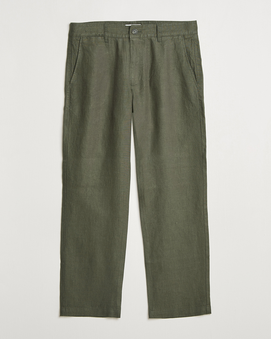 Hombres | Pantalones | NN07 | Aden Regular Fit Linen Trousers Croc Green