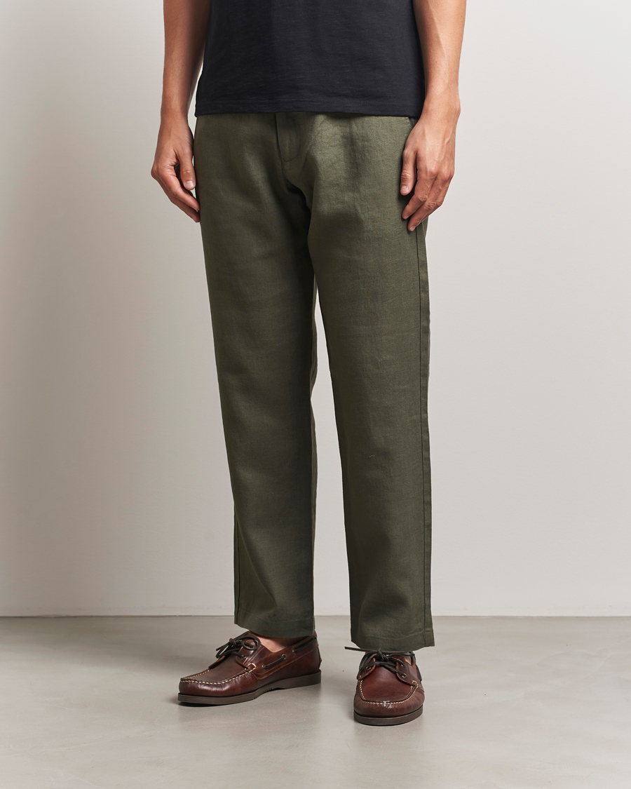 Hombres | Pantalones | NN07 | Aden Regular Fit Linen Trousers Croc Green