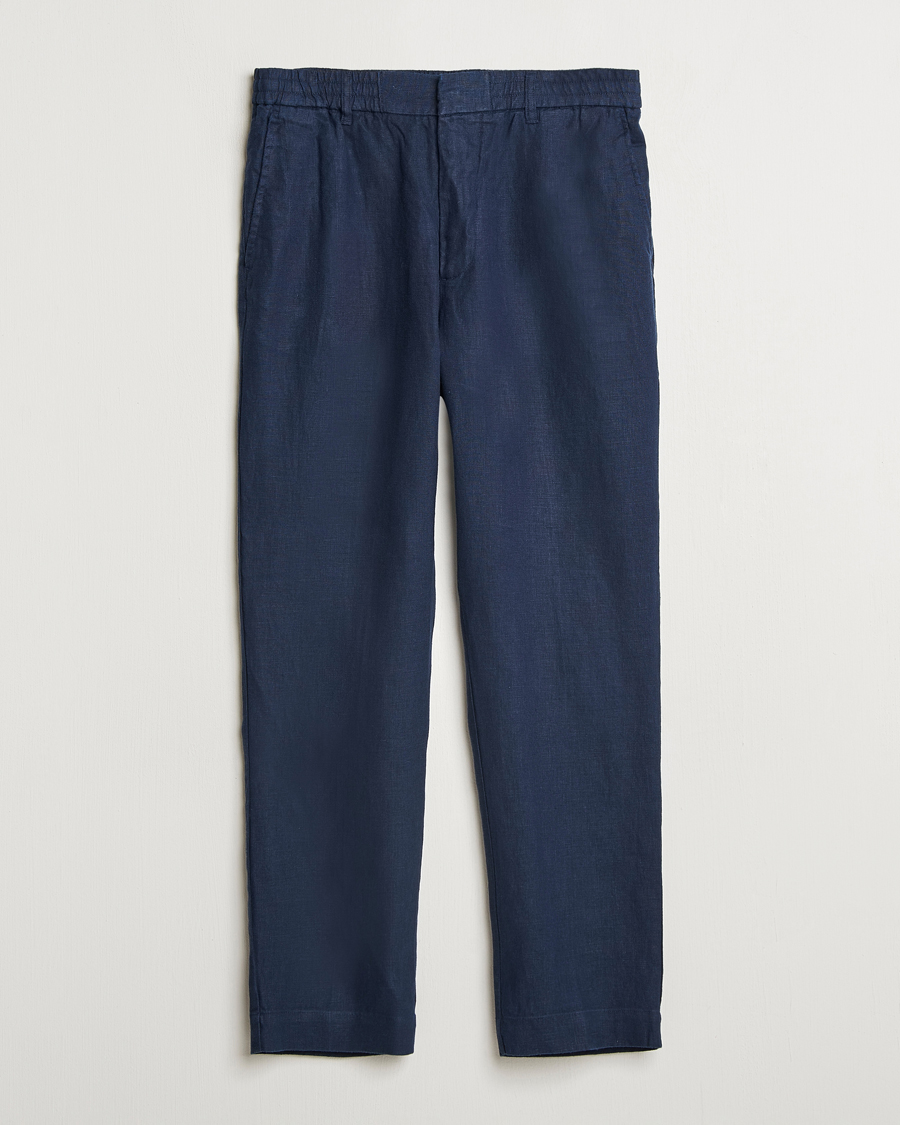 Hombres | Pantalones | NN07 | Billie Linen Drawstring Trousers Navy Blue