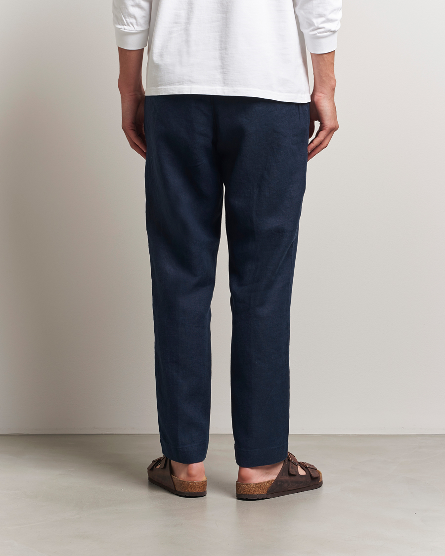 Hombres | Pantalones | NN07 | Billie Linen Drawstring Trousers Navy Blue