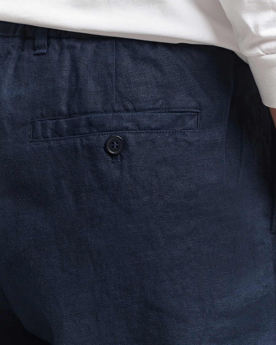 Hombres | Pantalones | NN07 | Billie Linen Drawstring Trousers Navy Blue
