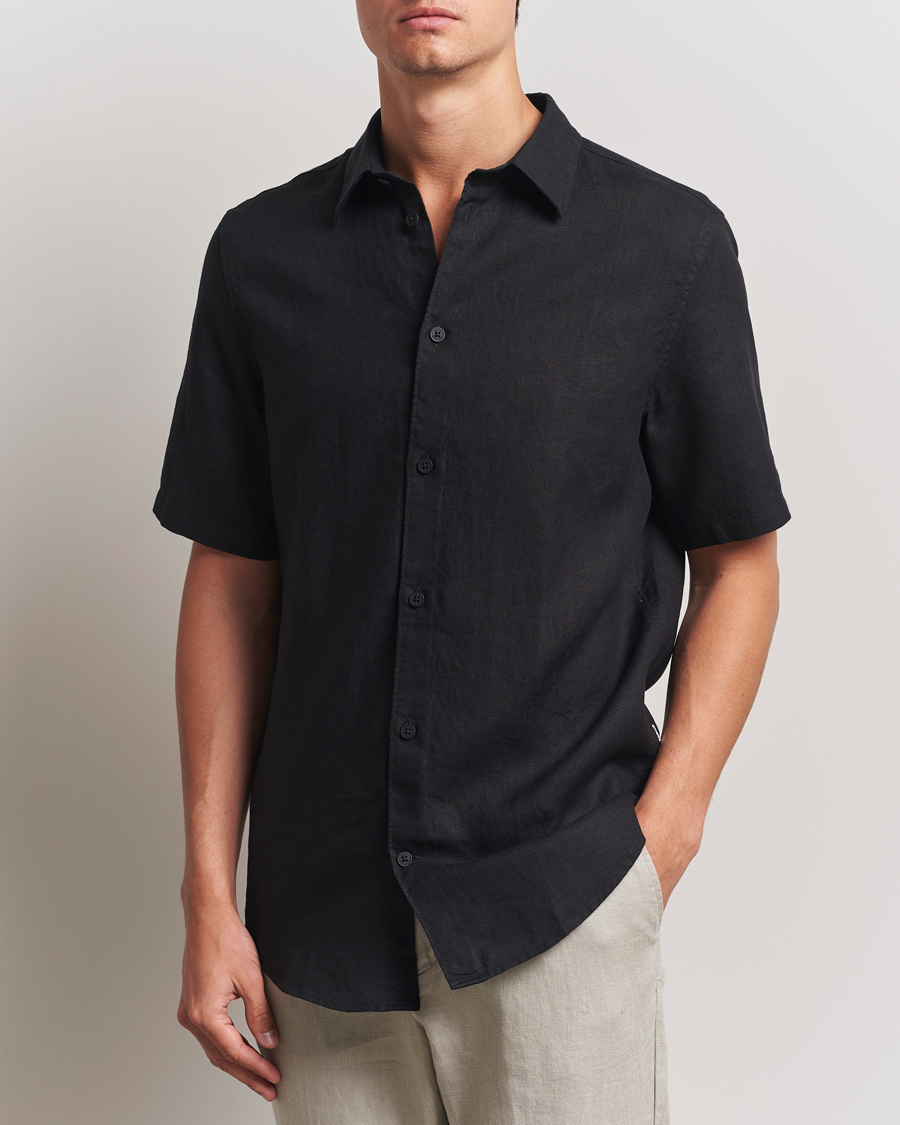 Hombres | Camisas | NN07 | Enzo Linen Short Sleeve Shirt Black