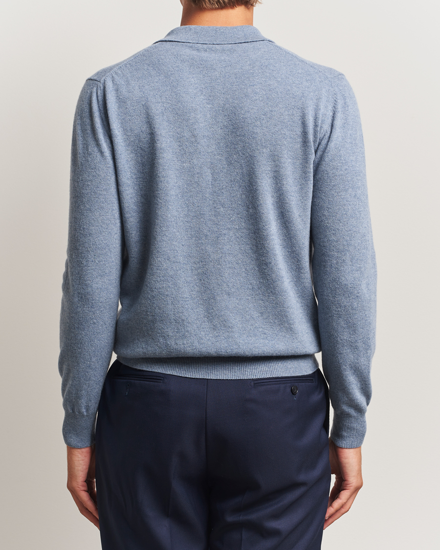 Hombres | Jerséis y prendas de punto | Altea | Long Sleeve Knitted Wool Polo Blue Melange