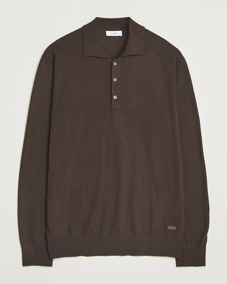 Hombres | Jerséis y prendas de punto | Eton | Merino Knitted Polo Dark Brown