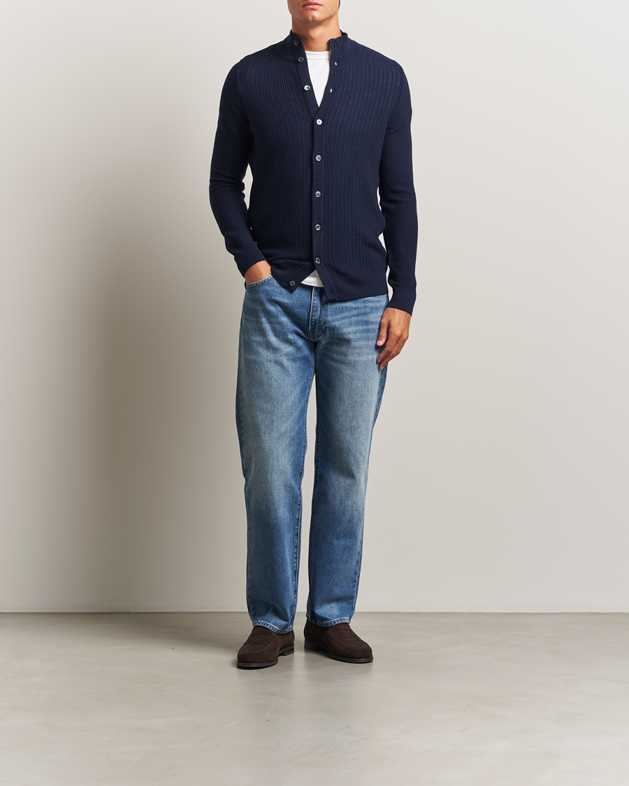 Hombres | Jerséis y prendas de punto | Stenströms | Knitted Structure Cardigan Navy