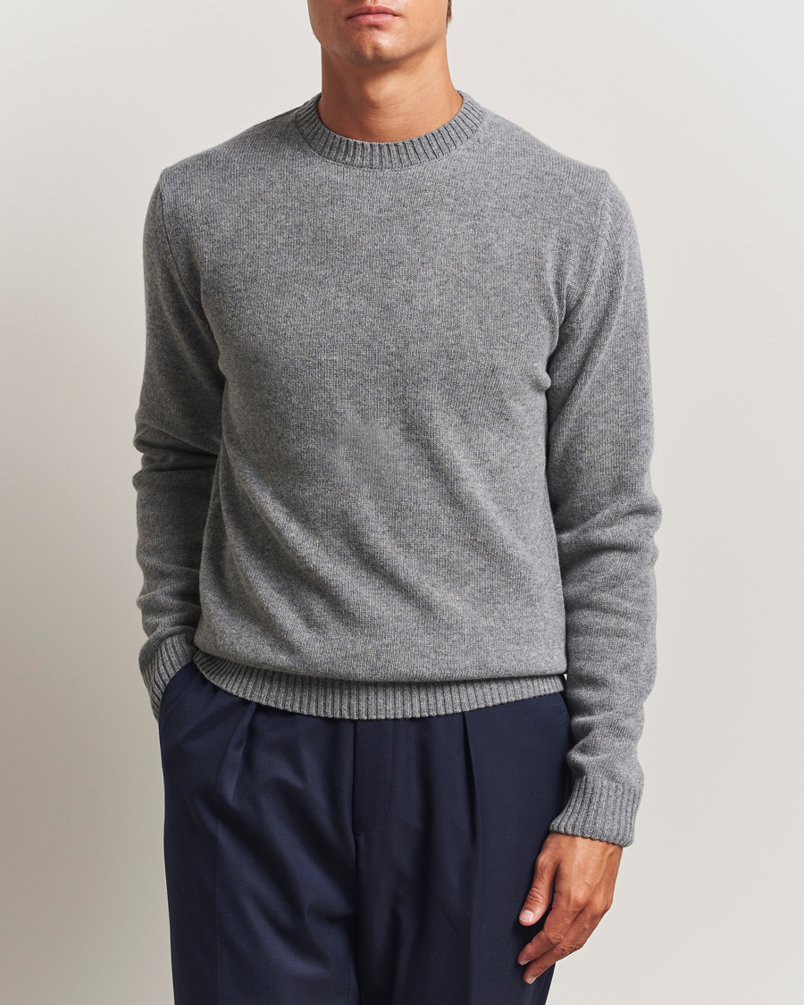 Hombres | Jerséis y prendas de punto | Stenströms | Brushed Merino Crew Neck Grey