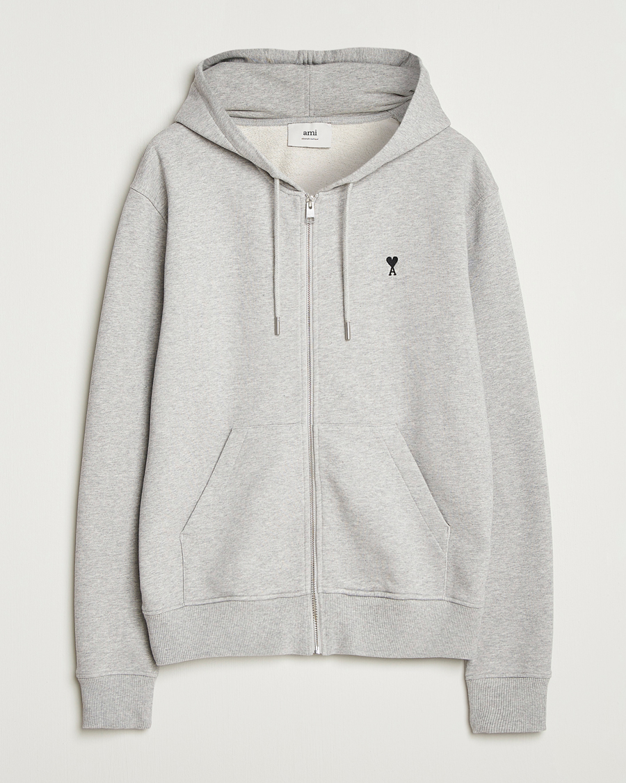 Hombres | Jerséis y prendas de punto | AMI | Black Heart Logo Full Zip Hoodie Grey Heather