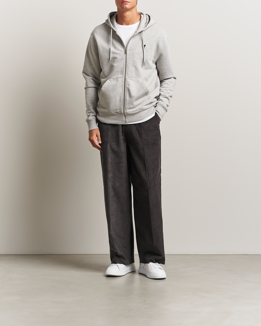 Hombres | Jerséis y prendas de punto | AMI | Black Heart Logo Full Zip Hoodie Grey Heather