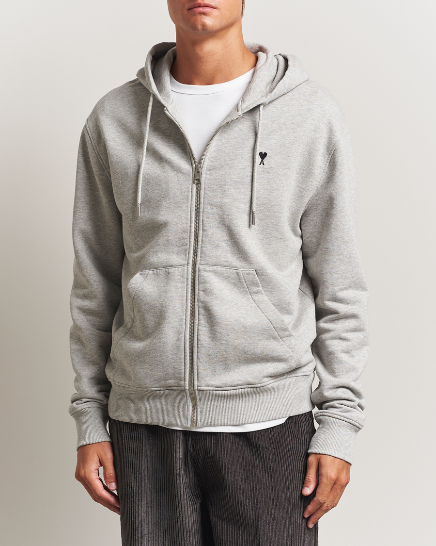 Hombres | Jerséis y prendas de punto | AMI | Black Heart Logo Full Zip Hoodie Grey Heather