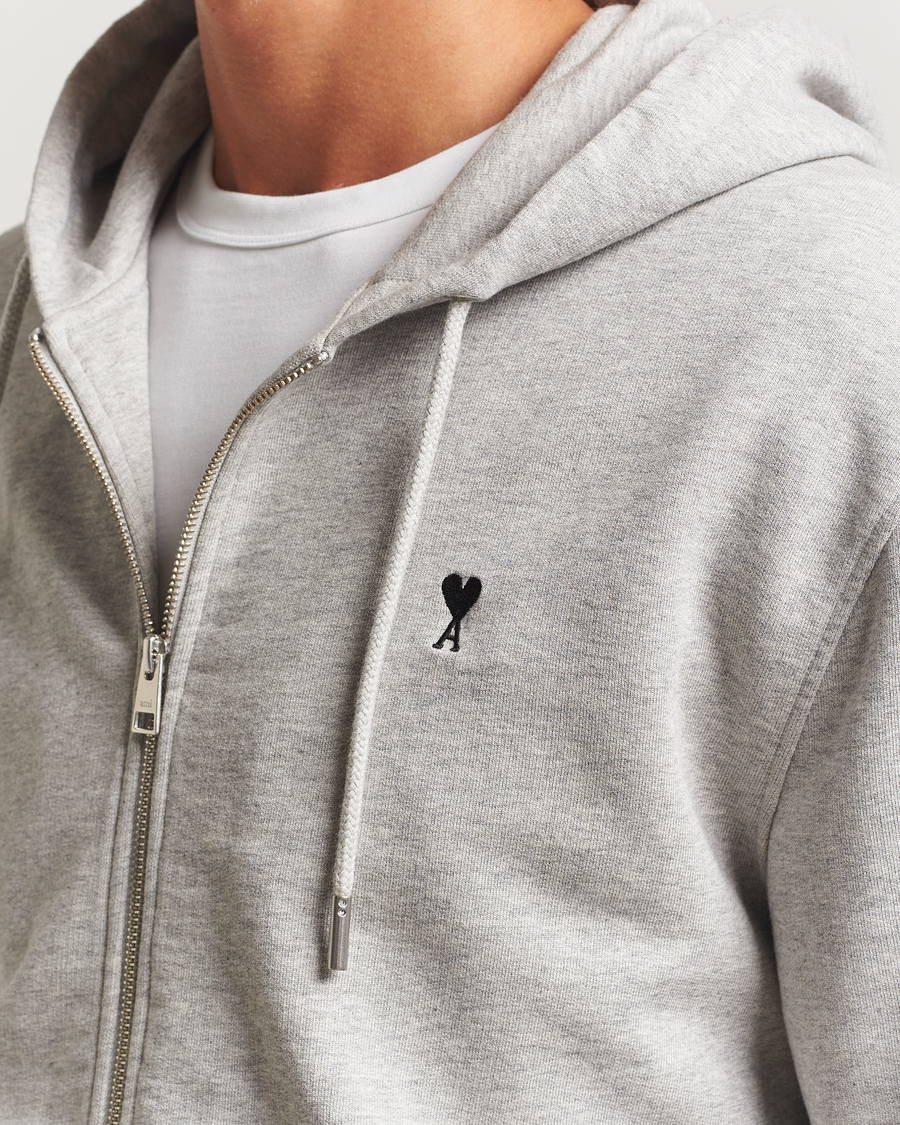 Hombres | Jerséis y prendas de punto | AMI | Black Heart Logo Full Zip Hoodie Grey Heather