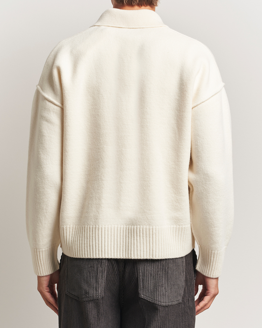 Hombres | Jerséis y prendas de punto | AMI | Big Heart Logo Wool Knitted Polo Ecru