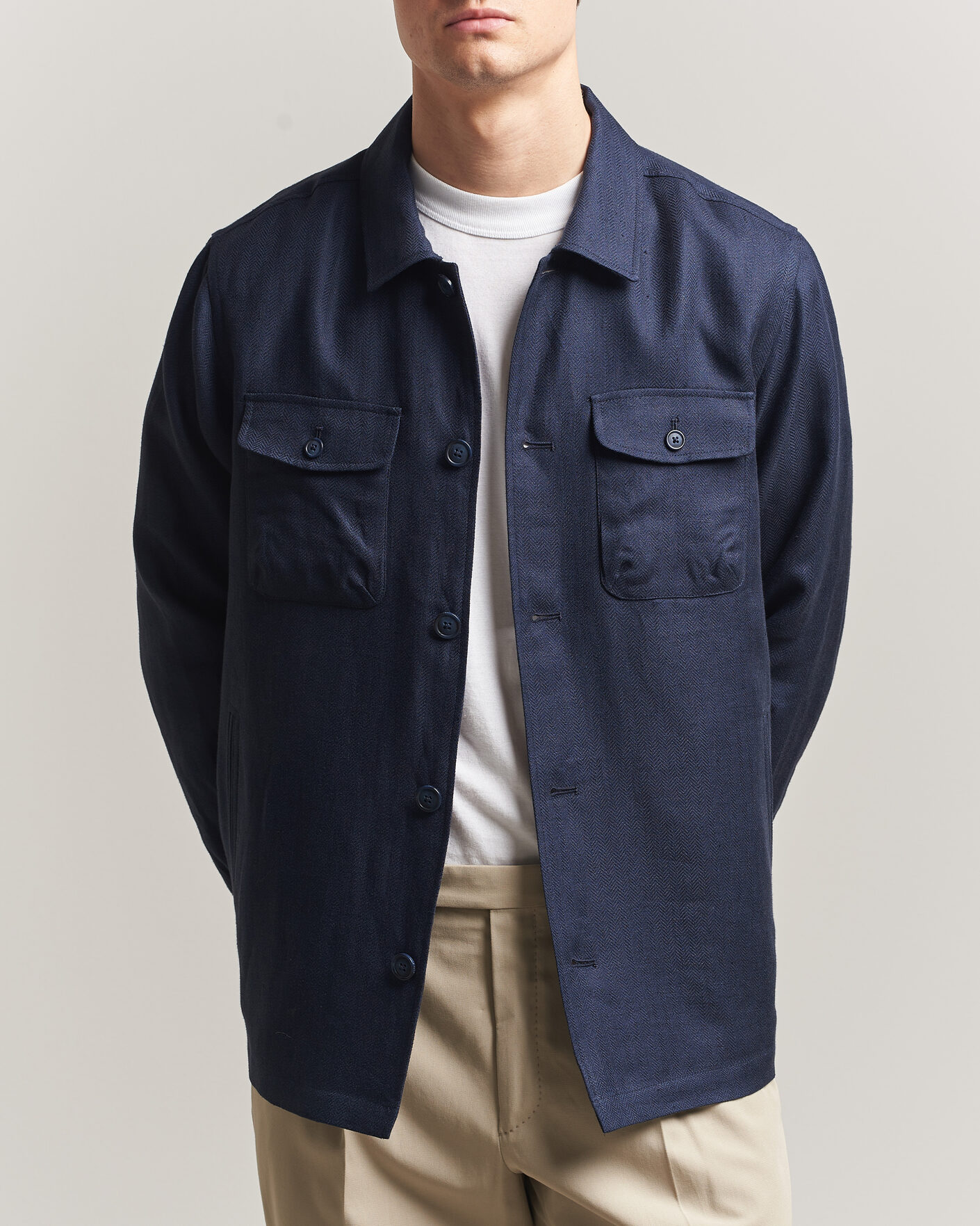 Hombres | Abrigos y chaquetas | Eton | Four Pocket Linen Lyocell Shirt Jacket Navy Blue