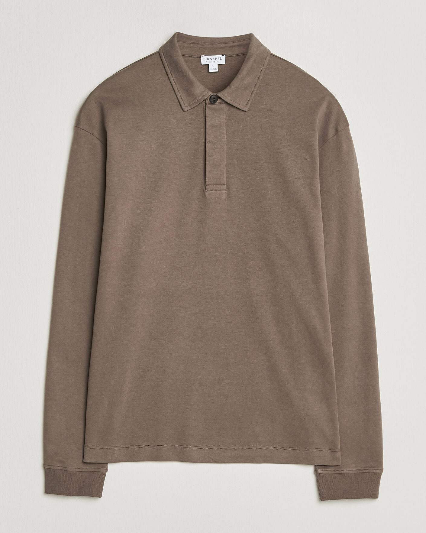Hombres | Polos | Sunspel | Heavy Weight Supima Cotton Long Sleeve Polo Dark Cedar