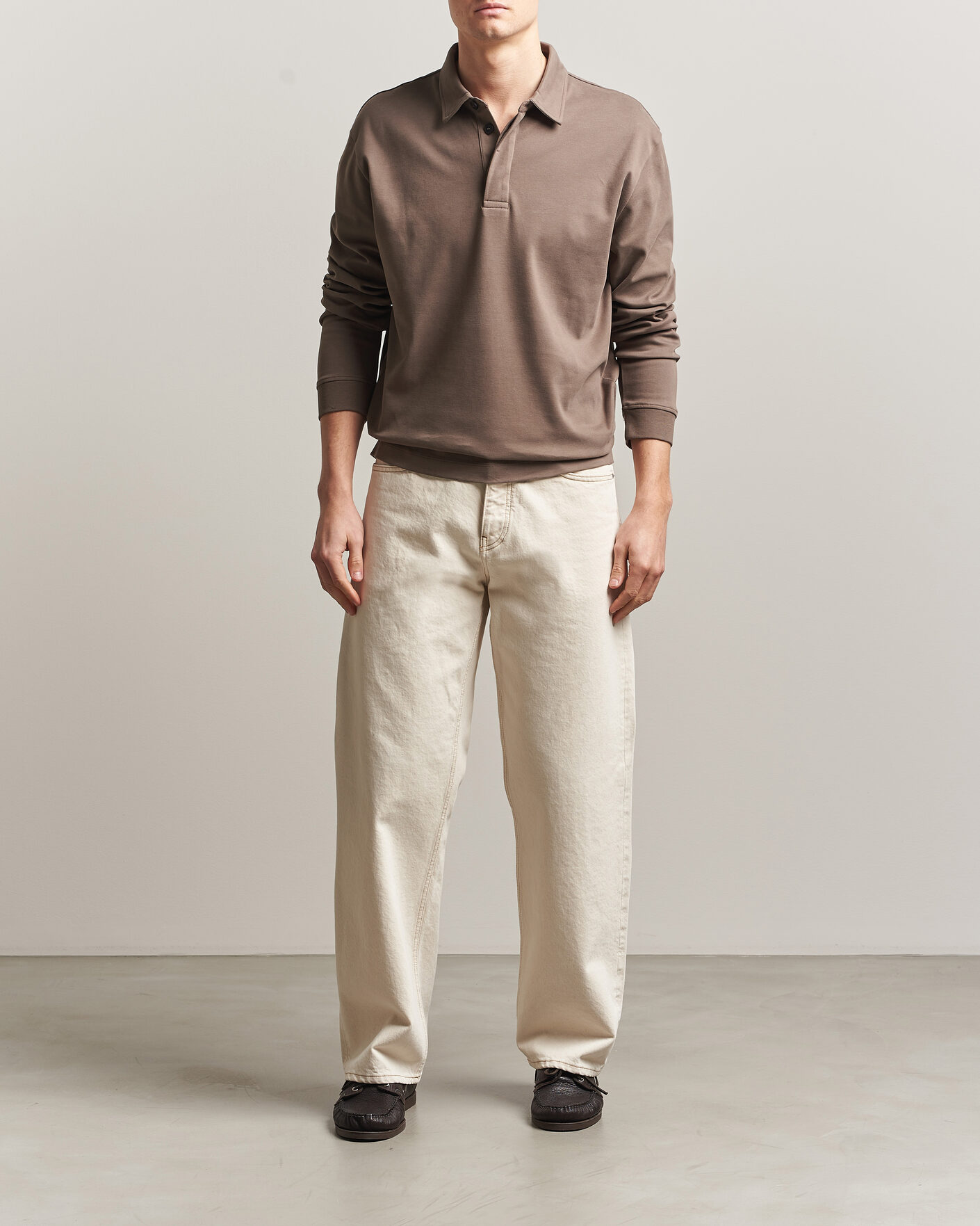 Hombres | Polos | Sunspel | Heavy Weight Supima Cotton Long Sleeve Polo Dark Cedar