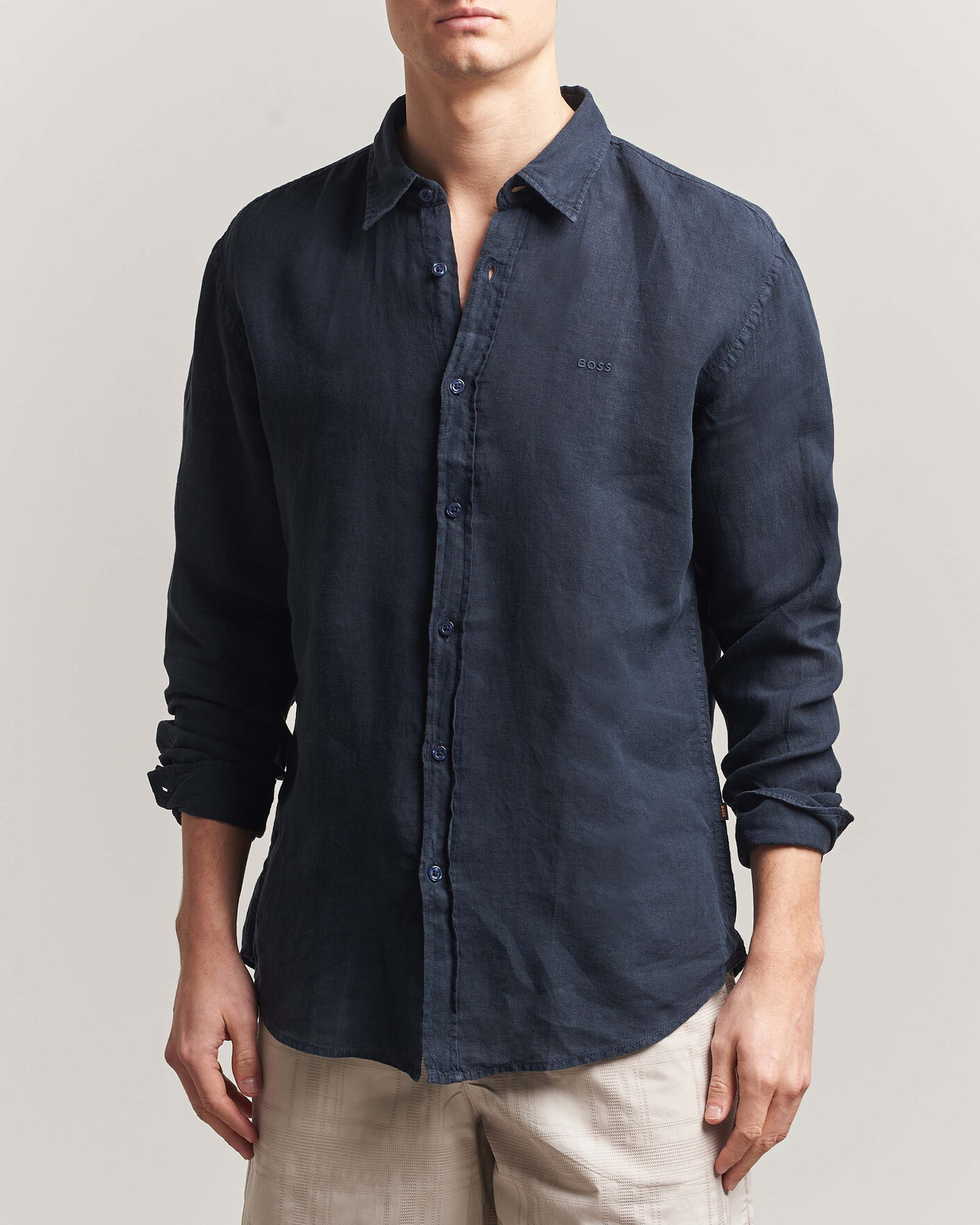 Hombres | Camisas | BOSS ORANGE | Relegant Linen Shirt Dark Blue