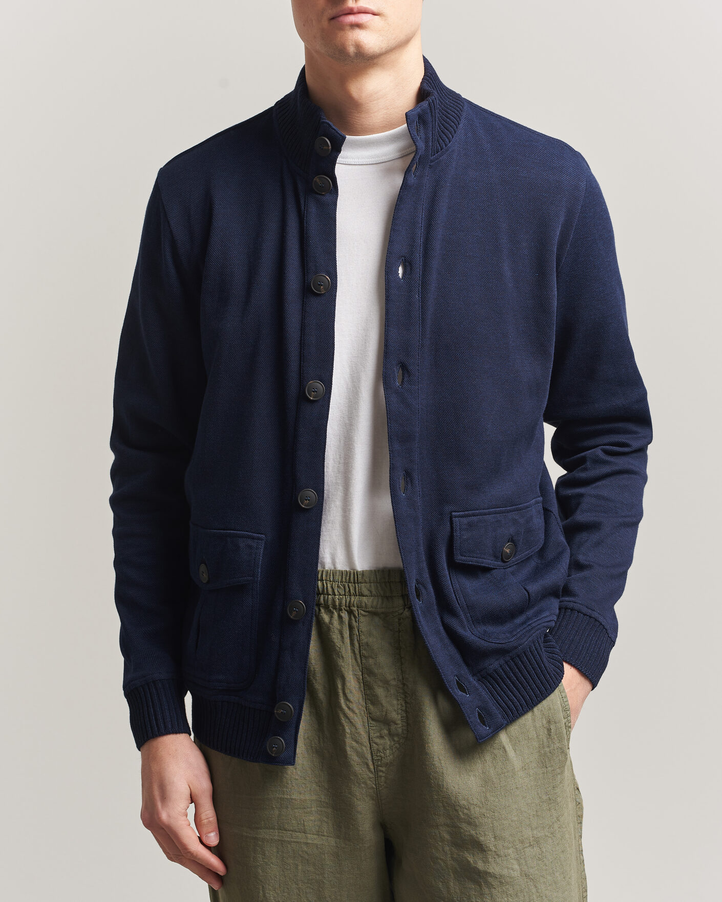 Hombres | Abrigos y chaquetas | Gran Sasso | Cotton Pocket Knitted Bomber Jacket Navy