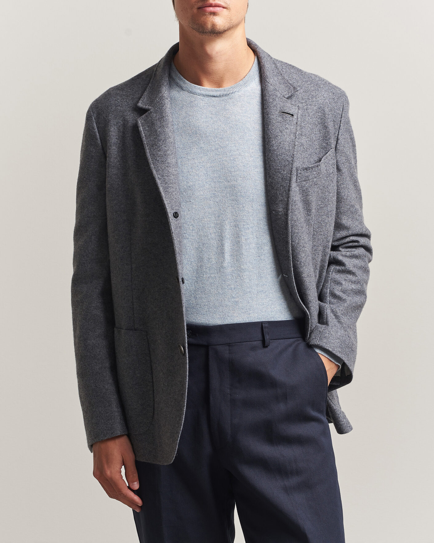 Hombres | Blazers | Fedeli | Cashmere Flannel Jacket Grey Melange