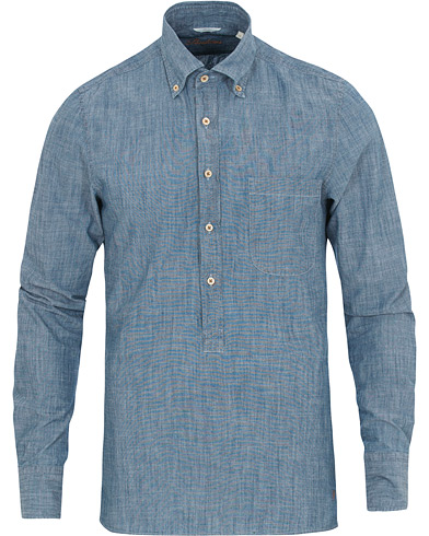  Slimline Garment Washed Popover Shirt Light Blue