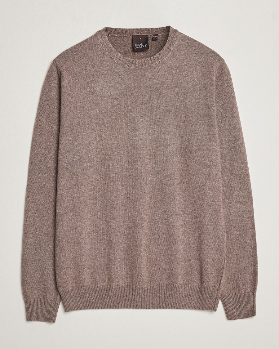 Oscar Jacobson Valter Wool/Cashmere Round Neck Light Brown – Marrón