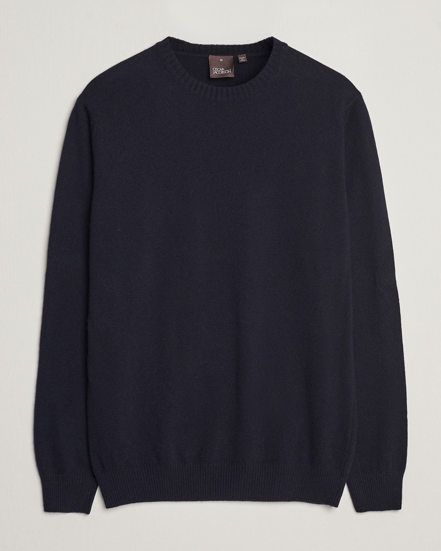 Oscar Jacobson Valter Wool/Cashmere Round Neck Navy – Azul