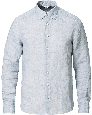  Slimline Button Down Linen Shirt Light Grey