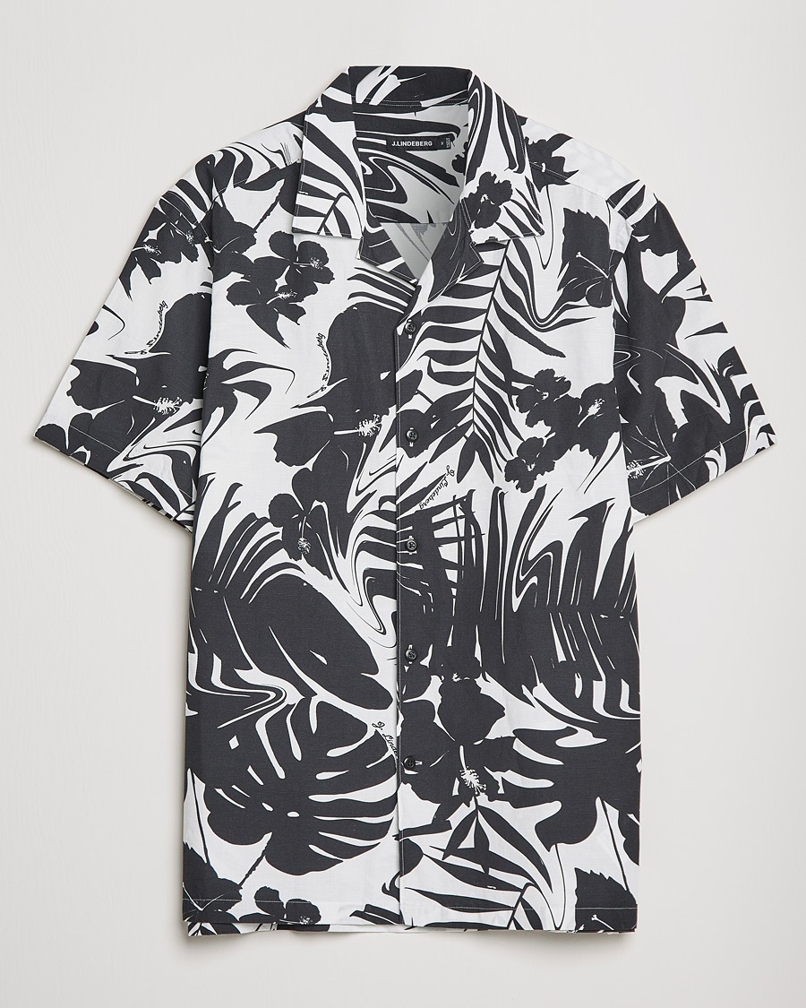 J.Lindeberg Elio Hibiscus Print Short Sleeve Shirt White/Black – Negro